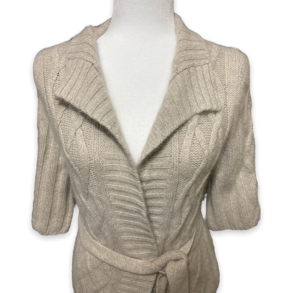 Nwt Jillian Jones Cable Knit Angora Lambs Wool Wrap Sweater Beige Women’s Size M - Picture 2 of 7